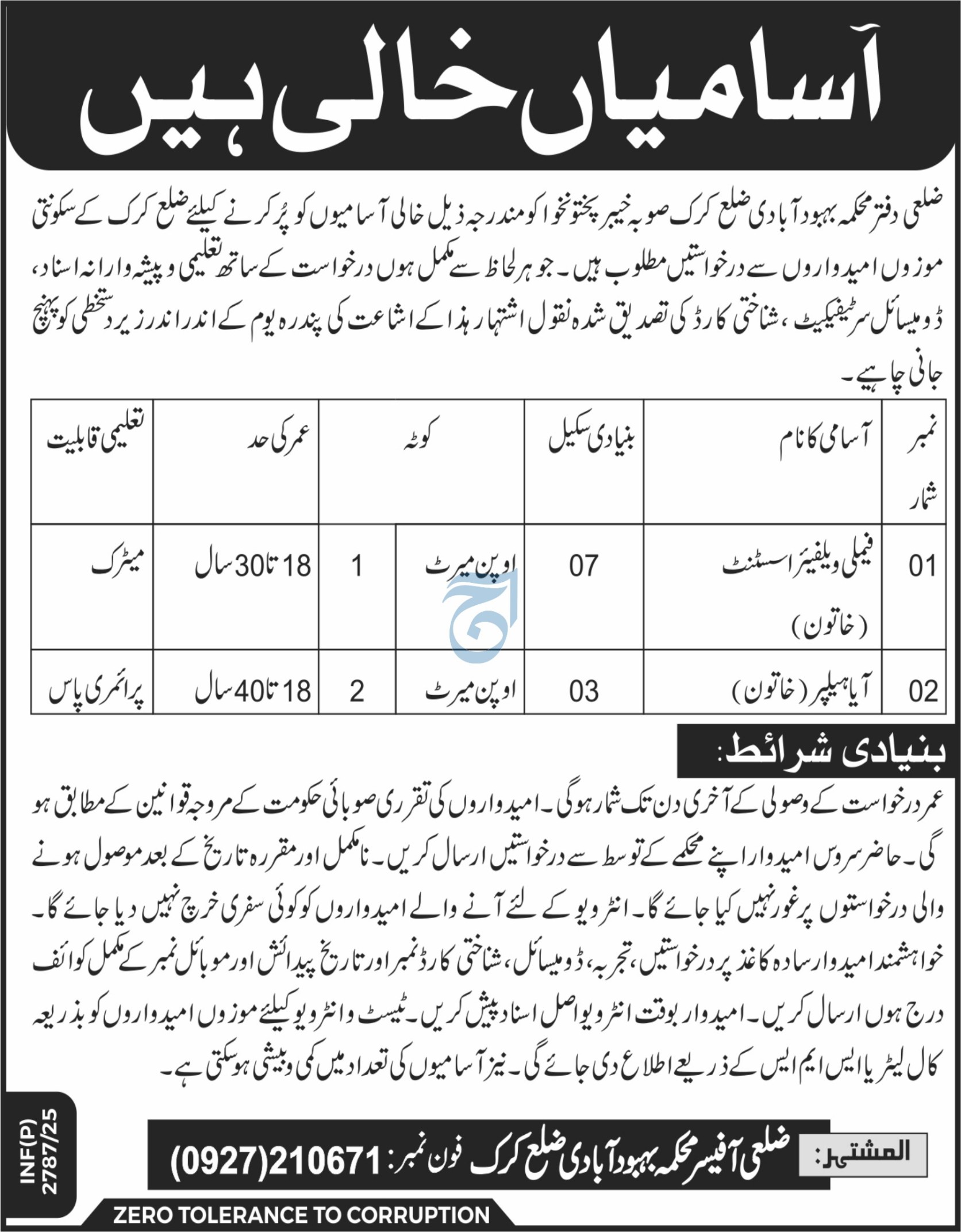 Jobs in Social Welfare Department Karak